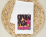 "Crawfish Season" design on a white 28 x 28 inch flour sack tea towel