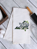 "Virginia State Flower Dogwood" design on a white 28 x 28 inch flour sack tea towel