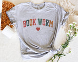 "Bookworm Heart" design on a heather gray unisex t-shirt