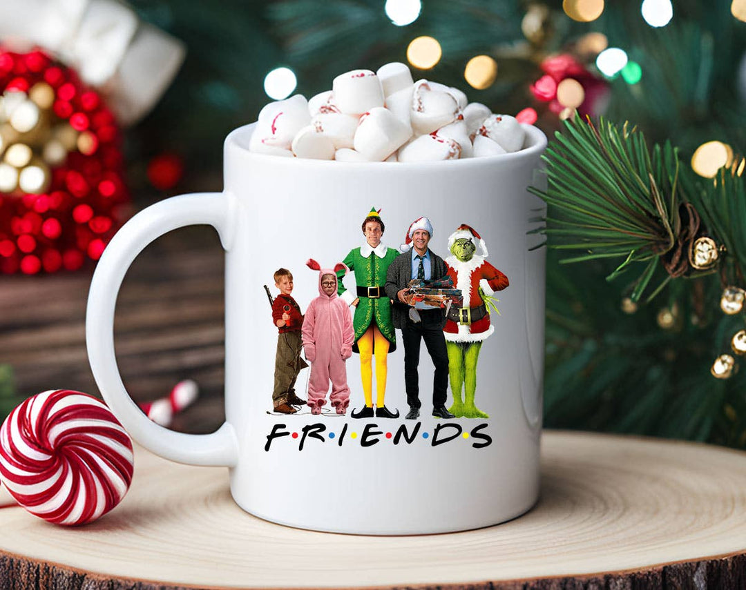 "Christmas Friends Elf Clark" Christmas design on a white coffee mug