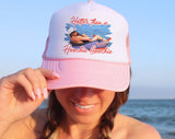 "Hotter Than Hoochie Coochie" design on a mesh-back snapback trucker hat