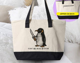 "Flight Was Never An Option" design on a natural canvas zippered tote bag