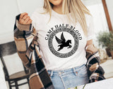 "Camp Half Blood" design on a white unisex t-shirt