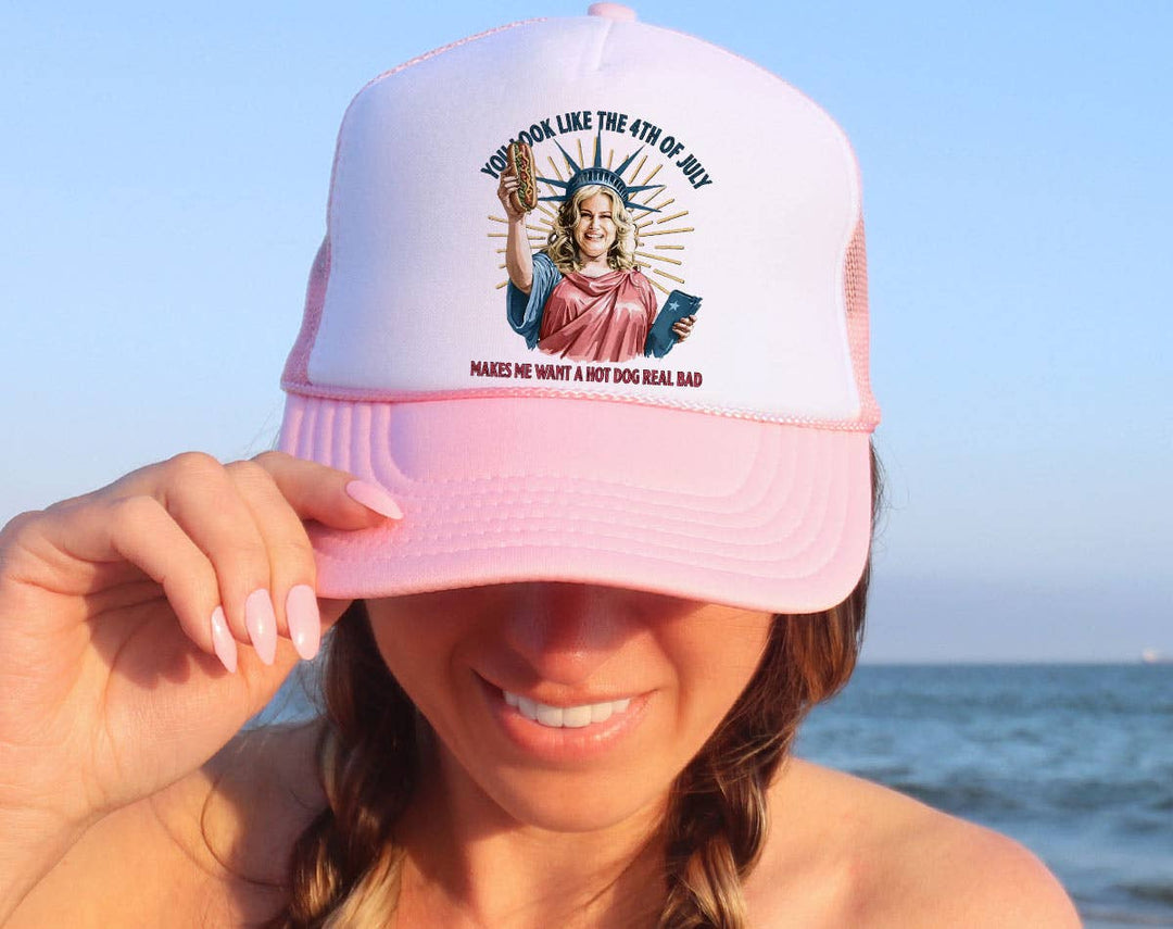 "You Look Like The 4th Of July Meme" design on a mesh-back snapback trucker hat