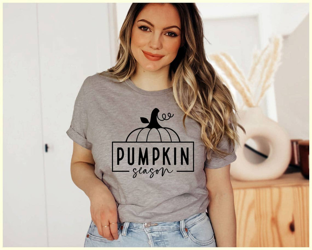 "Pumpkin Season" design on a heather gray unisex t-shirt