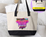 "Hot Mom Summer" design on a natural canvas zippered tote bag
