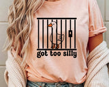 "Got Too Silly Goose Meme" design on a peach unisex t-shirt