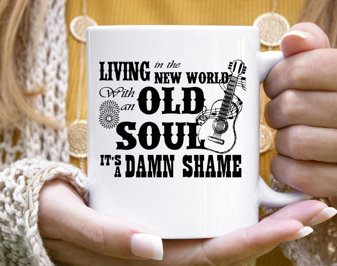 "Old Soul Oliver Anthony Inspired" design on a white ceramic coffee mug