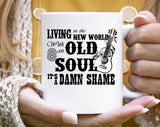 "Old Soul Oliver Anthony Inspired" design on a white ceramic coffee mug