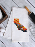 "California State Flower Poppy" design on a white 28 x 28 inch flour sack tea towel