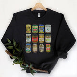 "Pickle Jar Brands" design, alternate view, on an ash gray unisex crewneck sweatshirt