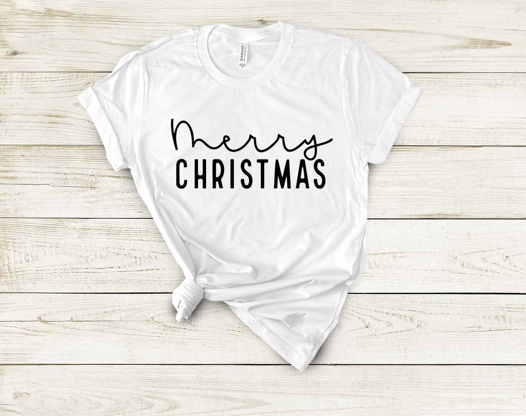 "Merry Christmas" design on a white unisex t-shirt