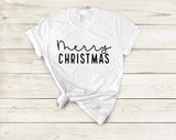 "Merry Christmas" design on a white unisex t-shirt