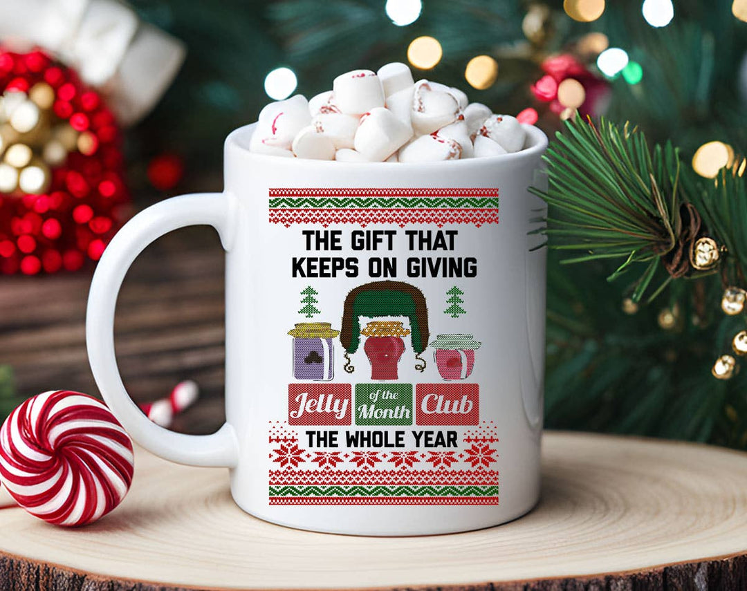 "Jelly Of The Month" Christmas design on a white coffee mug
