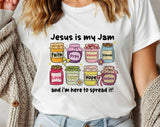 "Jesus Is My Jam" design on a white unisex t-shirt