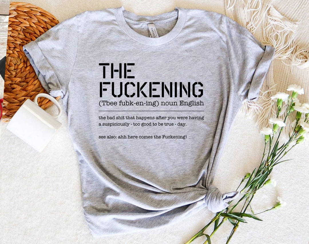 "The F*ckening Definition" design on a heather gray unisex t-shirt