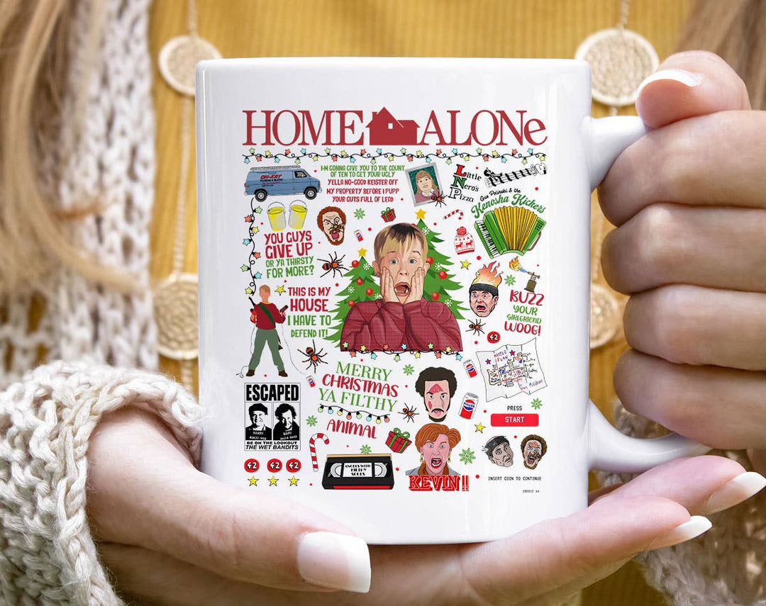 "Home Alone Inspired Christmas Collage" Christmas design on a white coffee mug