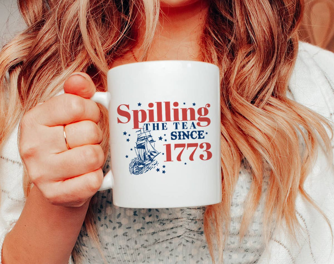 "4th of July" design on a white ceramic coffee mug