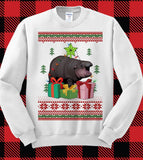 "Moo Deng" design on an ash gray unisex crewneck sweatshirt