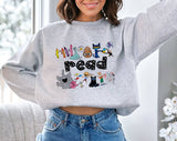 "Read Kids Book Character" design on an ash gray unisex crewneck sweatshirt