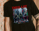 "Thug Life Horror Icons" design on a black unisex t-shirt