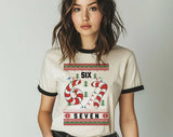 67 Ugly Christmas Sweater Meme Ringer T-Shirt, Retro Contrast Trim Tee