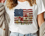 American Flag Floral Painting 4th of July T-Shirt, Patriotic USA Graphic Tee