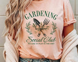 "Gardening Social Club" design on a peach unisex t-shirt