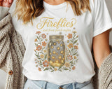 "Fireflies And Front Porch Nights" design on a white unisex t-shirt