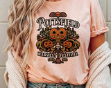 "Pottsfield Harvest Festival" design on a peach unisex t-shirt