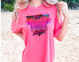 "Hot Mom Summer" design on a pink watermelon Comfort Colors t-shirt