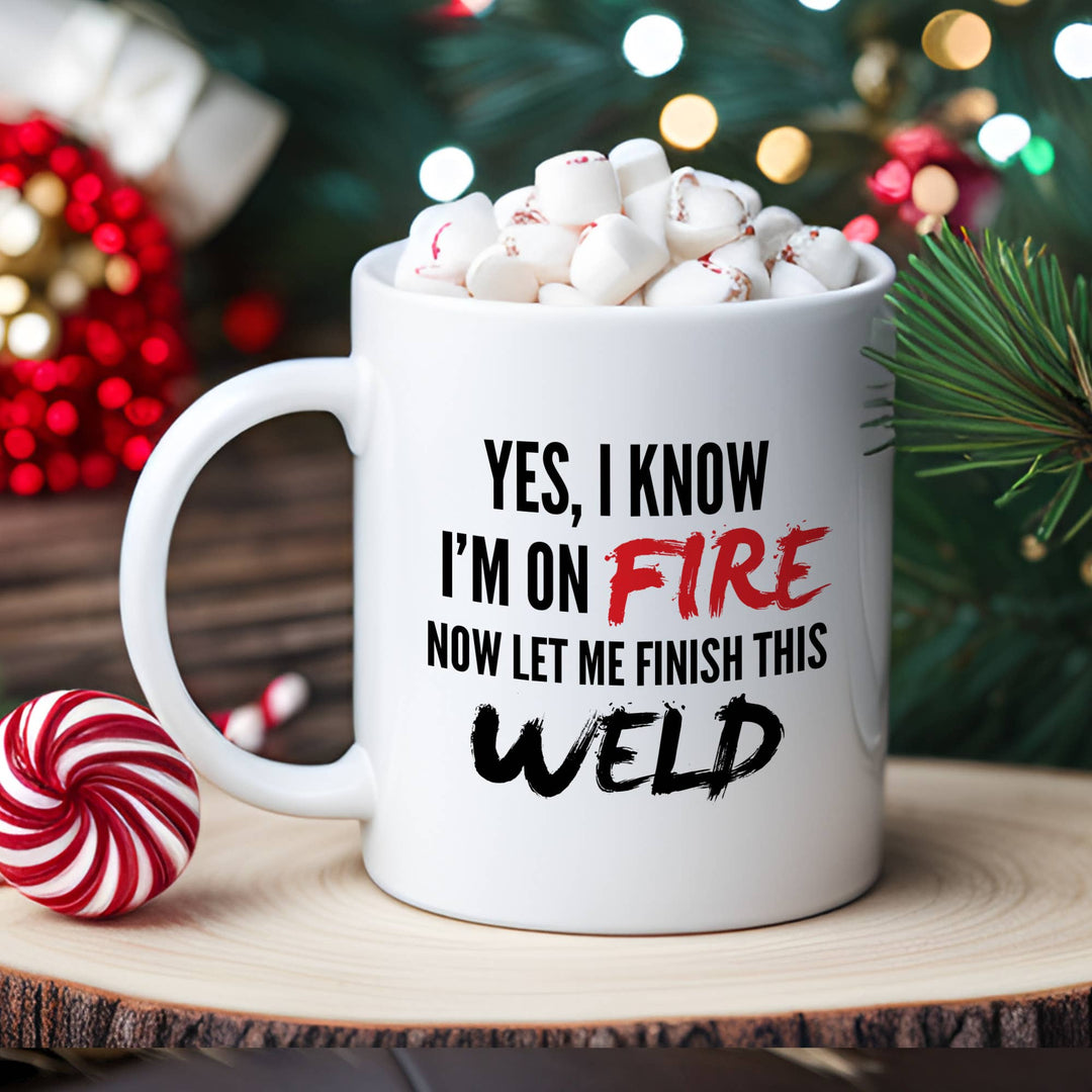 "Funny Welding" design on a white ceramic coffee mug