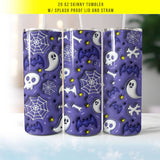 Cute Skulls and Ghosts Puff Halloween 20oz Skinny Tumbler with Lid & Straw