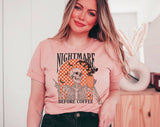 Nightmare Before Coffee Skeleton Halloween T-Shirt, Spooky Season Graphic Tee