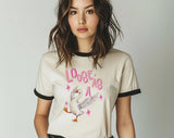 "Loose As A Goose" design on a natural ringer t-shirt with black contrast trim