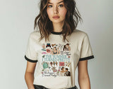 "The Summer I Turned Pretty Collage" design on a natural ringer t-shirt with black contrast trim