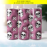 Pink Skulls Hair Bow Halloween 20oz Skinny Tumbler with Lid & Straw