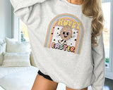 "Hoppy Easter Disco Egg" design on an ash gray unisex crewneck sweatshirt