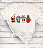 "Christmas Vacation Coffee Cups" design on a unisex t-shirt