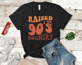 "Raised On 90s Country" design on a black unisex t-shirt