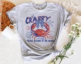 "If Crabby Please Return To The Beach" design on a heather gray unisex t-shirt