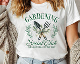 "Gardening Social Club" design on a white unisex t-shirt
