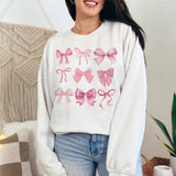 "Coquette Pink Bow" design on a white unisex crewneck sweatshirt