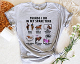 "Things I Do In My Spare Time Horse" design on a heather gray unisex t-shirt