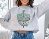 "Luckys Irish Lodge" design on an ash gray unisex crewneck sweatshirt