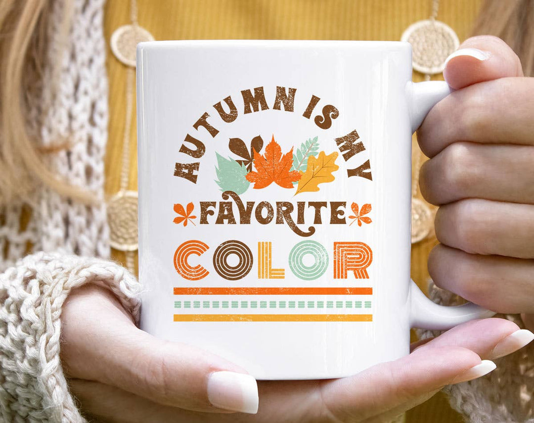 "Autumn Is My Favorite Color" fall design on a white coffee mug