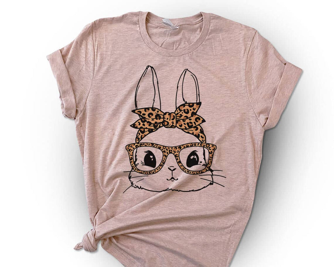 "Easter Bunny Leopard Glasses" design on a unisex t-shirt