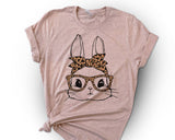 "Easter Bunny Leopard Glasses" design on a unisex t-shirt