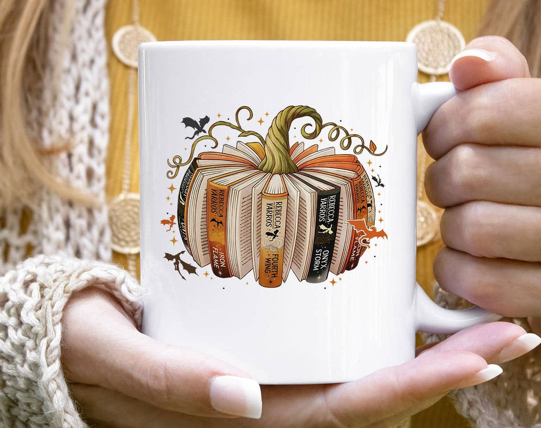 "Fourth Wing" fall design on a white coffee mug
