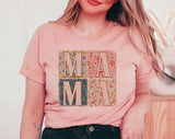 "Mama Boho Quilt" design on a peach unisex t-shirt